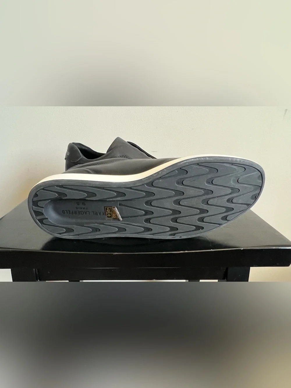 Karl Lagerfeld Paris Men's Leather Laceless Slip On Sneakers Shoes Black Sz 9.5